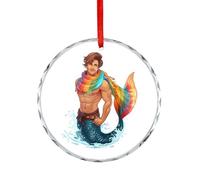 LGBT Gay Merman Mermen Pride Flag Christmas Ornament Xmas Crystal Glass Hanging Decorations for Christmas Tree Home Party