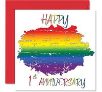 LGBT Gay Paper Anniversary Card for Husband Wife - Happy Aniversary - Happy 1st Wedding Anniversary Card for Partner, 145mm Gay Pride LGBT Greeting Cards Anniversaries