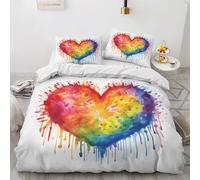 Lgbt Gay Pride Bedding Single Duvet Cover Set - Rainbow Heart Reversible Patterned Quilt Cover Set 2 pcs with Zipper Closure and 1 Pillowcase 50x75 cm, Easy Care Soft Brushed Microfiber Bed Set