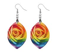 LGBT Gay Pride Rainbow Flag Rose Flower Novelty Women's Dangle Earrings Fashion Printed Wood Earring Drop Pendants Jewelry