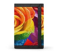LGBT Gay Pride Rainbow Flag Rose Flower Printed Tri-fold Wallets Front Pocket Holder Money Clips with ID Credit Card Slots for Man Women
