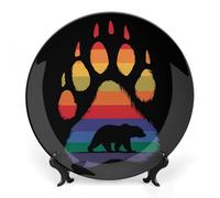 LGBT Gay Rainbow Bear Paw Bone China Plates Ceramic Dinner Plate Decorations Plates Set Crafts with Stand 6inch