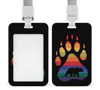 LGBT Gay Rainbow Bear Paw Card Holder Cute ID Badge Holders Card Protector for Office Work Women Men