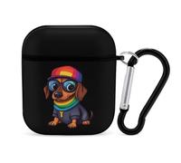 LGBT Gay Rainbow Dachshund Earphone Case Cover Compatible with AirPods 1&2 Shockproof Bluetooth Headset Case Black-style