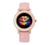 LGBT Gay Rainbow Lip Women's Wrist Watch Fashion Wristwatches with Pink Strap Gifts for Women Mother Wife Birthday