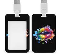 LGBT Gay Rainbow Lips Card Holder Cute ID Badge Holders Card Protector for Office Work Women Men