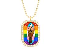 LGBT Gay Trans BLM Fist Flag Brilliant White Diamond Necklaces Dainty Pendant Necklace Trendy Metal Jewelry Gift for Women