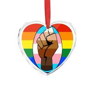 LGBT Gay Trans BLM Fist Flag Christmas Hanging Ornaments Crystal Glass Heart Pendant Gifts for Xmas Trees Home Offices