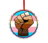 LGBT Gay Trans BLM Fist Flag Christmas Hanging Ornaments Crystal Glass Round Pendant Gifts for Xmas Trees Home Offices