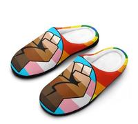 LGBT Gay Trans BLM Fist Flag Men's Soft Cotton Slippers with Memory Foam Anti-skid House Shoes for Travel Indoor Outdoor