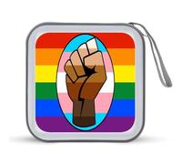 LGBT Gay Trans BLM Fist Flag Portable CD Case 40 Capacity DVD Collection Holder Zipper Storage Wallet for Car Home Travel