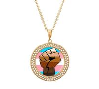 LGBT Gay Trans BLM Fist Flag Stylish Circle Necklace Pendant Multicolored Diamond Necklaces Jewelry Gift for Women