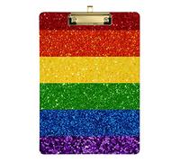 LGBT Glitter Rainbow Pride Flag Clipboard A4 Letter Size Hardboard with Low Profile Metal Clip for Offices Classrooms School 9" x 12.5"