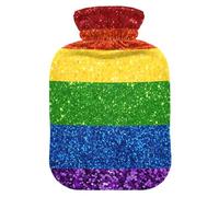 LGBT Glitter Rainbow Pride Flag Hot Bottle Water Bag with Soft Cover, 1L Water Bag for Sore Muscle