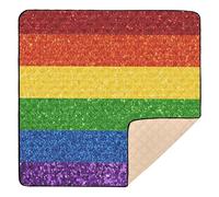 LGBT Glitter Rainbow Pride Flag Soft Padded Baby Play Mat for Indoor Outdoor Portable Activity Entertainment Mat for Babies Infants Toddlers, 50'' x 50''