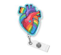 LGBT Heart Retractable Badge Reel with Alligator Clip 2 Inches LGBTQ, Transgender Flag, Rainbow Pride, Trans Rights Acrylic Material ID Name Badge Holder Reels Accessories for Nurse Office Workers