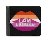 LGBT I Am Lesbian Men's Leather Wallet Bifold Purse Card Holder Slim Money Clip Single-Sided Print