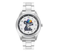 LGBT Koala Bear Pride Quartz Watch Stainless Steel Wrist Watches for Men Women Easy to Read