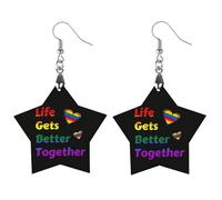Lgbt Life Gets Better Together Womens Wooden Dangle Earrings for Adults Drop Pendant Trendy Jewelry