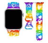 LGBT Love Heart Watch Series 9 Iwatch Band Compatible With Apple Watch 38mm 40mm 41mm, Rainbow Pride Wristbands Rubber Soft Silicone Strap Adjustable Replacement for Series 8/7/SE/Ultra For Women Men