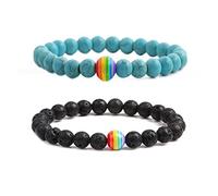 LGBT Natural Stone Bead Stretchy String Lesbian Gay Pride Bracelet Handmade Adjustable Rainbow Gemstone Seed for Men Women Friend LGBTQ Friendship Jewelry Birthday Gift, One Size, Stone, stone