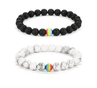 LGBT Natural Stone Bead Stretchy String Lesbian Gay Pride Bracelet Handmade Adjustable Rainbow Gemstone Seed for Men Women Friend LGBTQ Friendship Jewelry Birthday Gift, 8 mm, Stone, stone