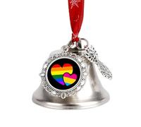 LGBT Pansexual Double Love Hearts Printed Christmas Bells for Decoration Silver Jingle Ringbell Xmas Tree Hanging Ornament