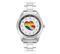 LGBT Pansexual Double Love Hearts Quartz Watch for Men Stainless Steel Bands Classic Trendy Wristwatches Daily Business