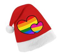 LGBT Pansexual Double Love Hearts Trendy Christmas Hat Soft Breathable Xmas Beanie Santa Headwear for New Year Party