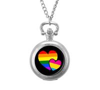 LGBT Pansexual Double Love Hearts Vintage Pocket Watches Roman Numerals Quaretz Watch with Chain Christmas Birthday Gifts Silver-Style