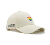 LGBT Pride Baseball Cap for Men Women, Gay Lesbian Love Embroidered Rainbow Heart Hat Beige