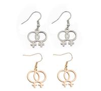 LGBT Pride Earrings Silver Double Venus Earrings Minimalist Pride Earrings Fun Earrings for Women Lesbian Earrings Statement Lesbian Dangle Drop Earrings Jewelry Gift, Metal, No Gemstone