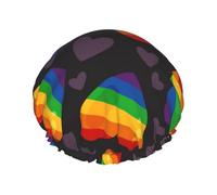 Lgbt Pride Gay Rainbow Heart Double Layer Elastic Waterproof Shower Cap Reusable Bath Cap
