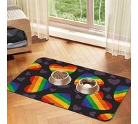 Lgbt Pride Gay Rainbow Heart,Waterproof Pet Feeding Mat,PU Leather Placemats for Cat Dog Water Bowl,Food Mats,40x60cm