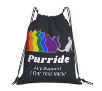 Lgbt Pride Rainbow Gay Cats Purride Ally Support I Got Your Back Men Women Drawstring Backpack Waterproof Drawstring Bag Large Gym Sack For Travel Holidays Climbing