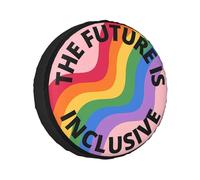 LGBT Pride Rainbow Gay The Future is Inclusive Pink Back Tyre Tire Cover Personalised Outdoor Tyre Storage Bag, For Car, SUV, Camper, 14in
