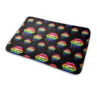 Lgbt Pride Rainbow Lips Black Art Bath Rug Stylish Bathroom Rug Washable Floor Mats For Shower Outdoor Shoes Scraper 40X60Cm