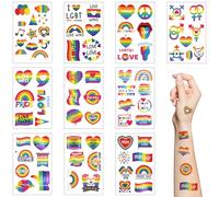 LGBT Pride Rainbow Temporary Tattoos,10 Sheets LGBT Heart Flag Mixed Rainbow Style Patterns Waterproof Gay Pride Day Face Body Tattoo Stickers for Women Men Pride Parades Festival Party Supplies