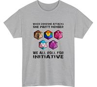 LGBT Pride T-Shirt, When Someone Attacks one Party Member we All roll in for Initiative Tshirt, DND Dragons dice Dames Pride Month Unisex Gift tee top Heather Grey