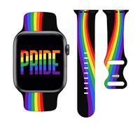 LGBT Pride Watch Band Compatible with Apple Watch Band 38mm 40mm 41mm 42mm 44mm 45mm, Rainbow Silicone Replacement Strap for iWatch Series 7 Series 6 5 4 3 2 1 SE, Gift