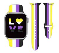 LGBT Pride Watch Band Compatible with Apple Watch Band 38mm 40mm 41mm 42mm 44mm 45mm, Rainbow Silicone Replacement Strap for iWatch Series 7 Series 6 5 4 3 2 1 SE, Gift