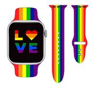 LGBT Pride Watch Band Compatible with Apple Watch Band 38mm 40mm 41mm 42mm 44mm 45mm, Rainbow Silicone Replacement Strap for iWatch Series 7 Series 6 5 4 3 2 1 SE, Gift