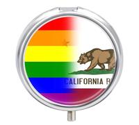 LGBT Proud California State Flag Pill Case Travel Medicine Organizer Box | 3 Compartment Pill Box for Pocket Purse