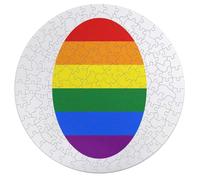 LGBT Proud Flag of Japan Wooden Puzzle Letter on Back Circular Easy Jigsaw Puzzles for Elderly Birthday Gift Family Game