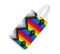 LGBT Proud Flag with Raised Fist Funny Luggage Tags for Suitcases Travel Baggage Name ID Card Labels for Men Women