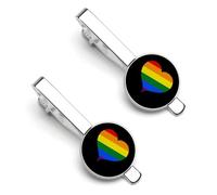 LGBT Proud Rainbow Heart Tie Clip And Cufflinks Tacks Pin Cuff Links Ties Bar for Necktie 2 Set
