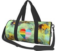 LGBT Rainbow and Transgender Pride Flag Heart Travel Luggage Duffel Bag Sports Rolling Foldable Duffel Bag, Marbling