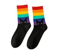 LGBT Rainbow Black Cat Pattern Socks Funky Print Crew Cartoon Sporty Going out Gift for Him Her Teen Woman Boyfriend Girlfriend Animal Print Festival Mid-Calf Anime