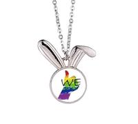 LGBT Rainbow Flag We Art Deco Fashion Rabbit Necklace Pendant Bunny Animal Jewelry Gift