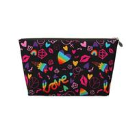 Lgbt Rainbow For Pride Makeup Bag, Cosmetic Bags Travel Toiletry Bag Make Up Bag for Women, Leather Makeup Bag Organizer, Cute Makeup Pouch Gold